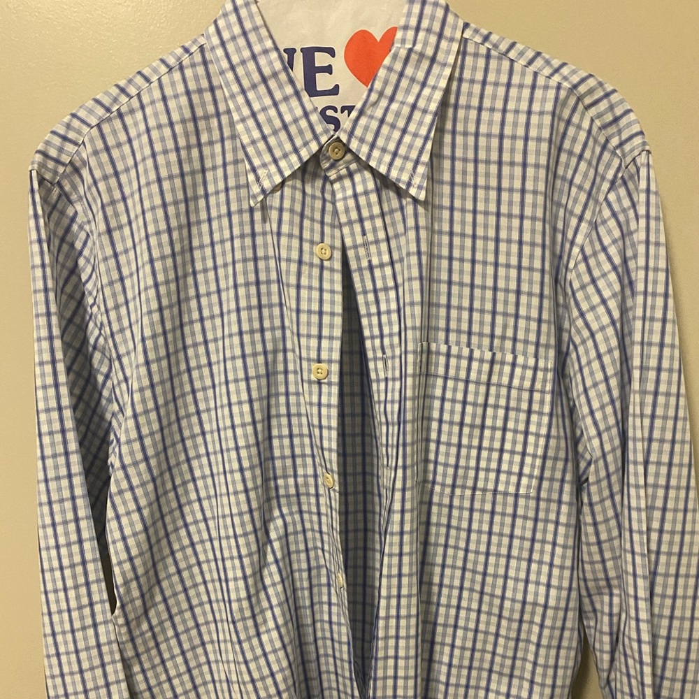 Mens Brooks Brothers Red Fleece Blue Checked Dress Shirt Size M